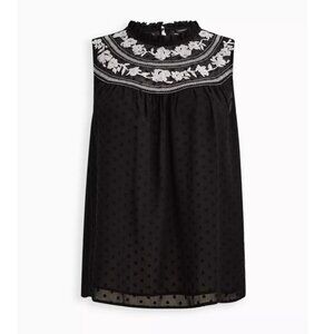 Torrid 2 Clip Dot Embroidered Tank Chiffon Black Festival Office Romantic Edgy